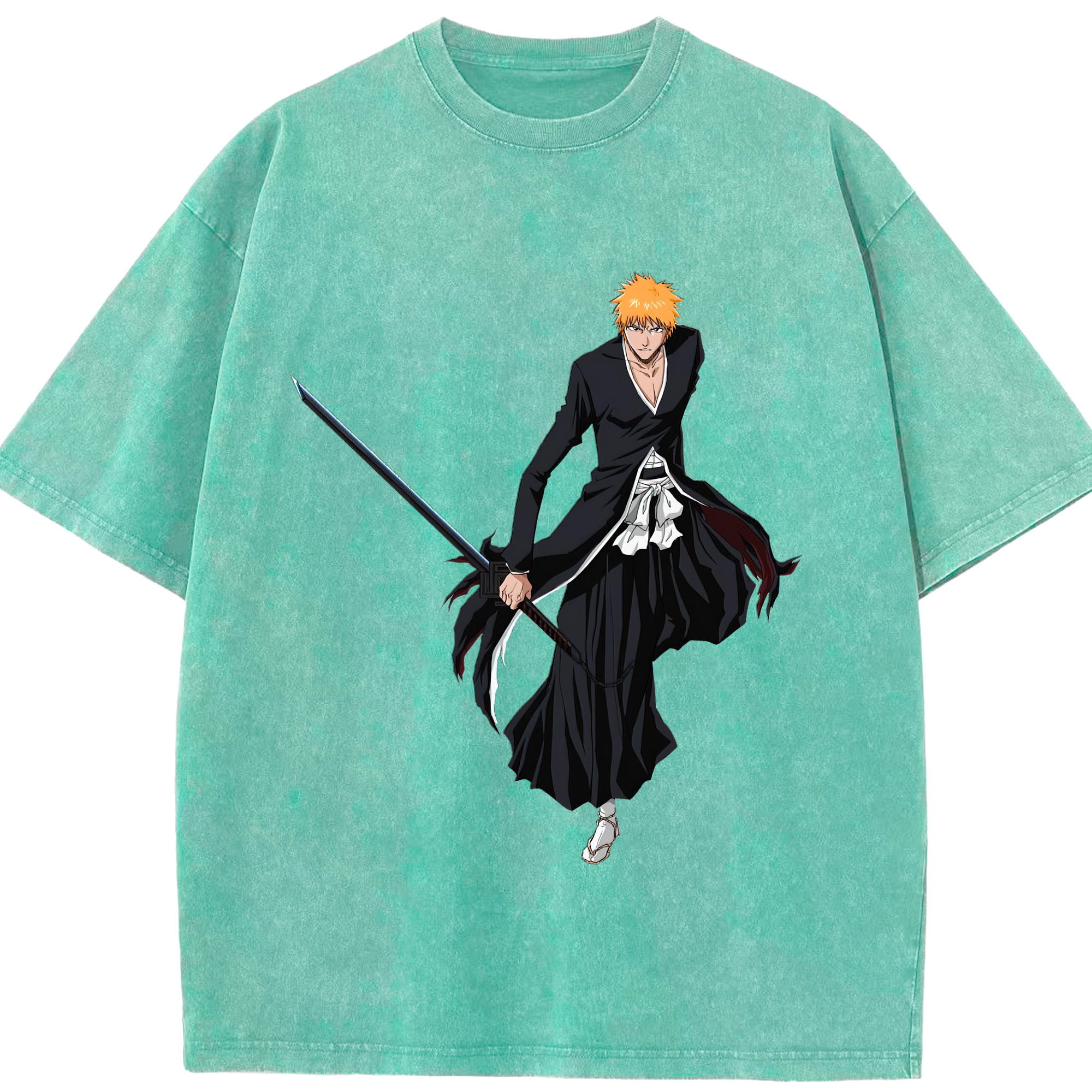 （画像用） ブリーチ 黒崎一護（くろさき いちご）BLEACH Kurosaki Ichigo 綿100% ヴィンテージ風 半袖Tシャツ（フロントプリント）